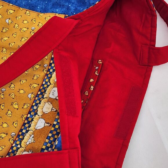 Handmade Chicken Hens Blue Red Large Tote Bag - Picture 8 of 12